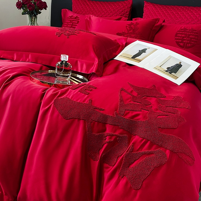 91家纺网 家纺一手货源 找家纺 优悦 2023新款轻奢磨毛婚庆毛巾绣四件套 爱意满满