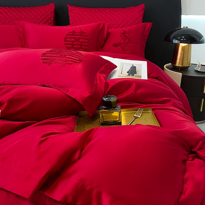 91家纺网 家纺一手货源 找家纺 优悦 2023新款轻奢磨毛婚庆毛巾绣四件套 甜蜜蜜