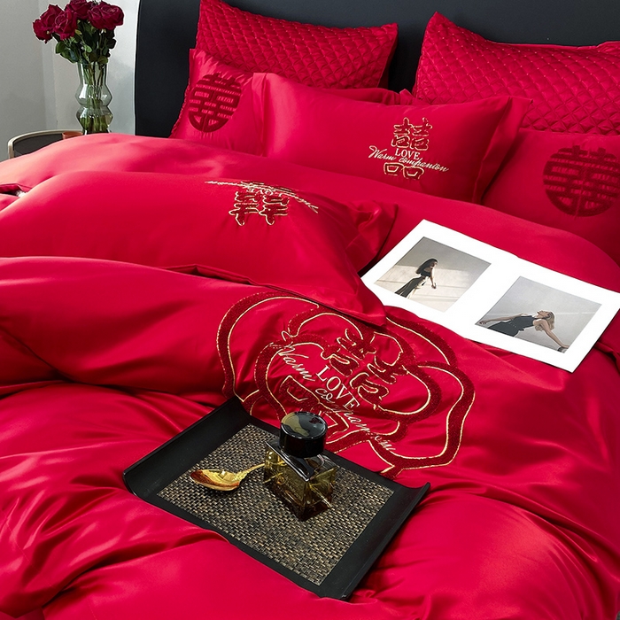 91家纺网 家纺一手货源 找家纺 优悦 2023新款轻奢磨毛婚庆毛巾绣四件套 相爱