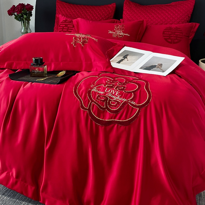 91家纺网 家纺一手货源 找家纺 优悦 2023新款轻奢磨毛婚庆毛巾绣四件套 甜蜜蜜