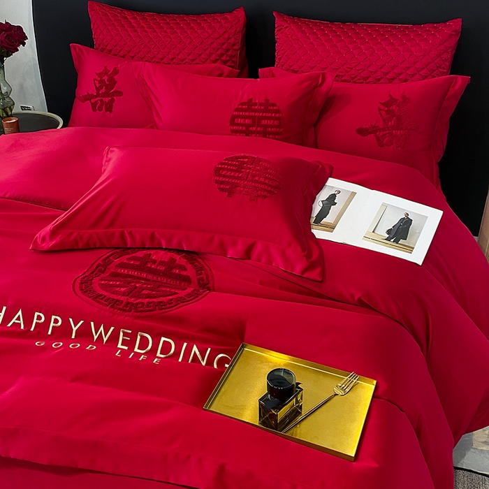 91家纺网 家纺一手货源 找家纺 优悦 2023新款轻奢磨毛婚庆毛巾绣四件套 甜蜜蜜