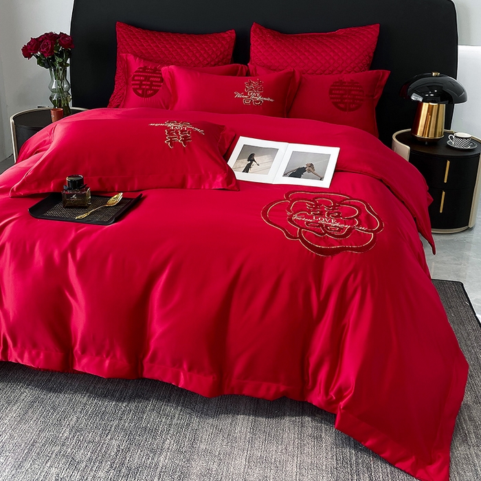 91家纺网 家纺一手货源 找家纺 优悦 2023新款轻奢磨毛婚庆毛巾绣四件套 相爱