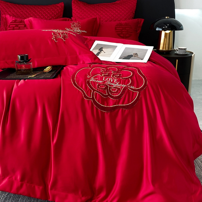 91家纺网 家纺一手货源 找家纺 优悦 2023新款轻奢磨毛婚庆毛巾绣四件套 相爱