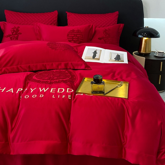 91家纺网 家纺一手货源 找家纺 优悦 2023新款轻奢磨毛婚庆毛巾绣四件套 甜蜜蜜