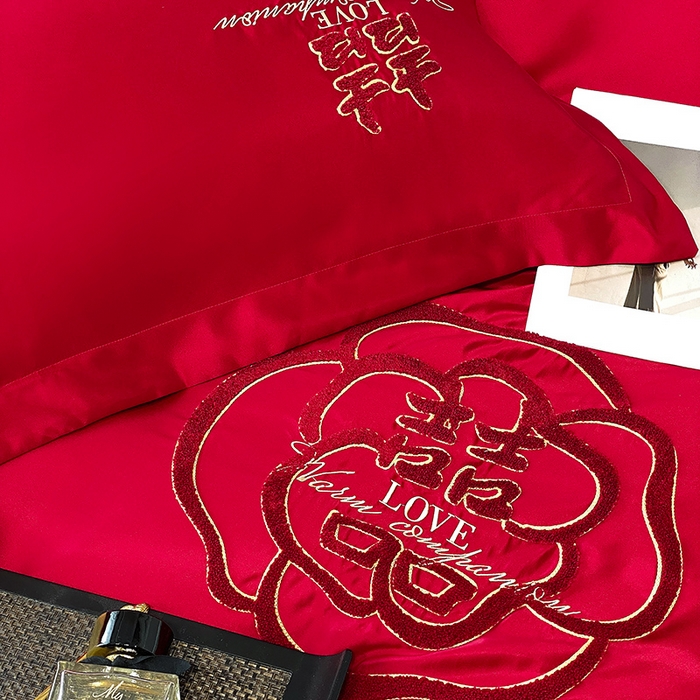 91家纺网 家纺一手货源 找家纺 优悦 2023新款轻奢磨毛婚庆毛巾绣四件套 相爱