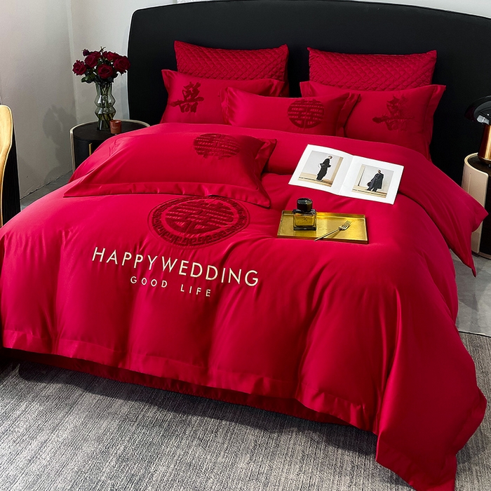 91家纺网 家纺一手货源 找家纺 优悦 2023新款轻奢磨毛婚庆毛巾绣四件套 甜蜜蜜