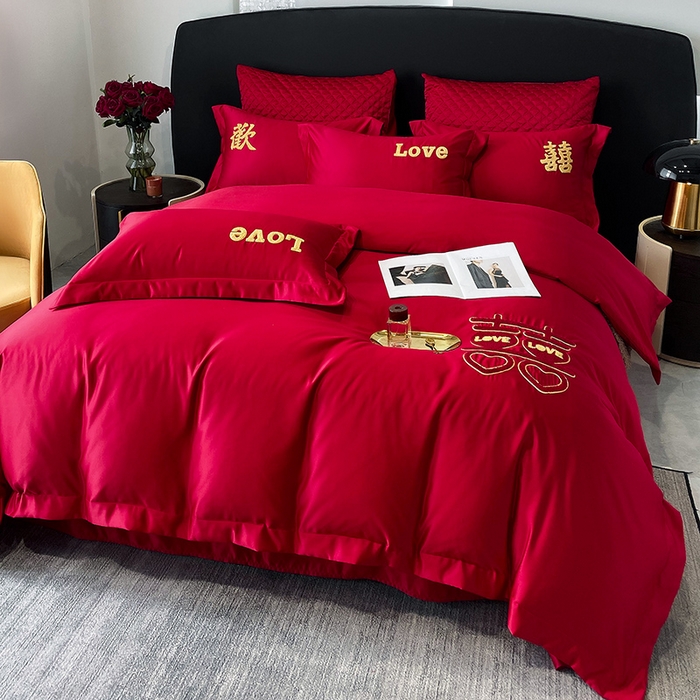 91家纺网 家纺一手货源 找家纺 优悦 2023新款轻奢磨毛婚庆毛巾绣四件套 美满