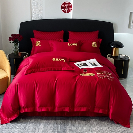 优悦 2023新款轻奢磨毛婚庆毛巾绣四件套 美满