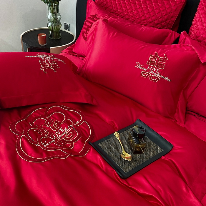 91家纺网 家纺一手货源 找家纺 优悦 2023新款轻奢磨毛婚庆毛巾绣四件套 相爱