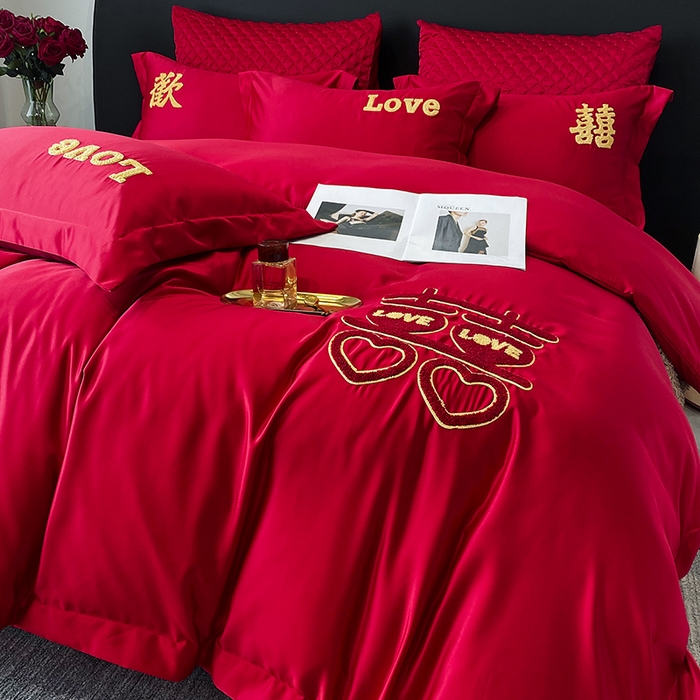 91家纺网 家纺一手货源 找家纺 优悦 2023新款轻奢磨毛婚庆毛巾绣四件套 美满