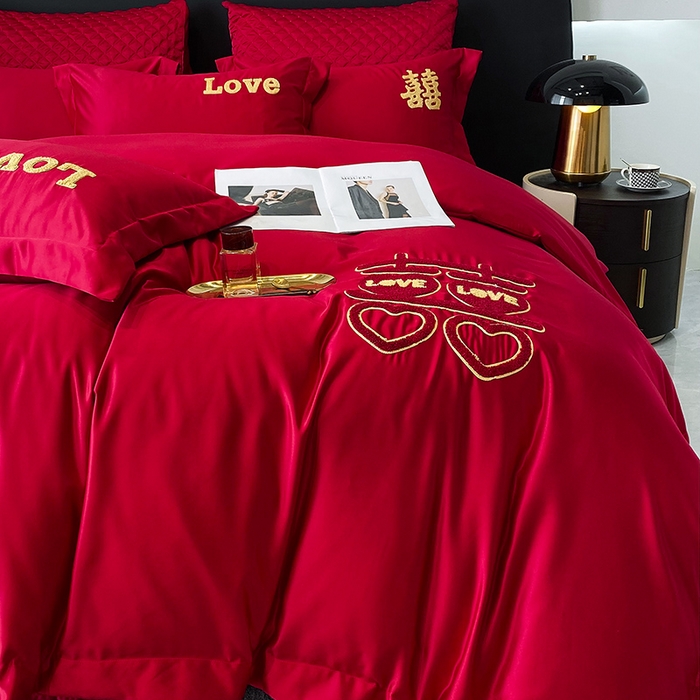 91家纺网 家纺一手货源 找家纺 优悦 2023新款轻奢磨毛婚庆毛巾绣四件套 美满