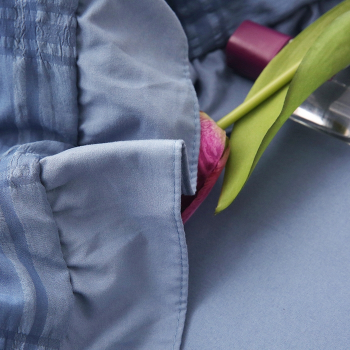 91家纺网 家纺一手货源 找家纺 仟网汇2023新款韩版方格泡泡纱夏被四件套 蔚蓝