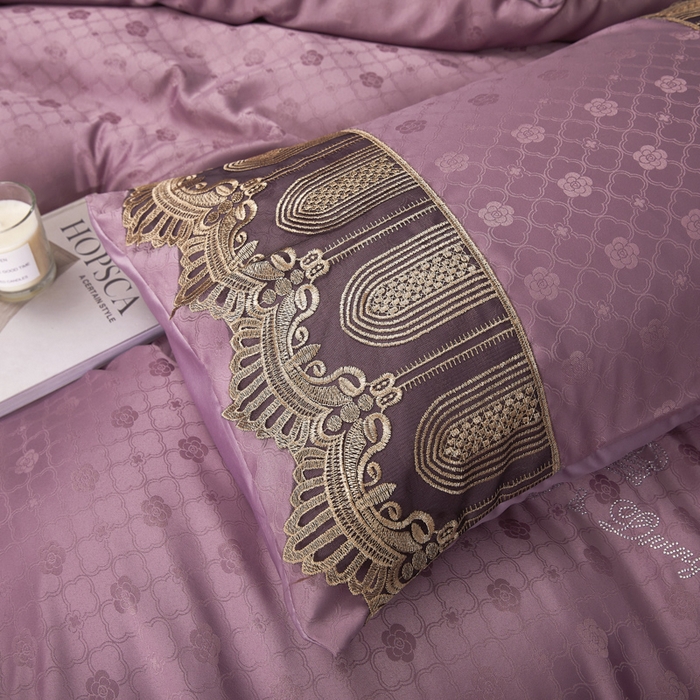 91家纺网 家纺一手货源 找家纺 恋尚 2023新款床裙款提花四件套 玫瑰紫