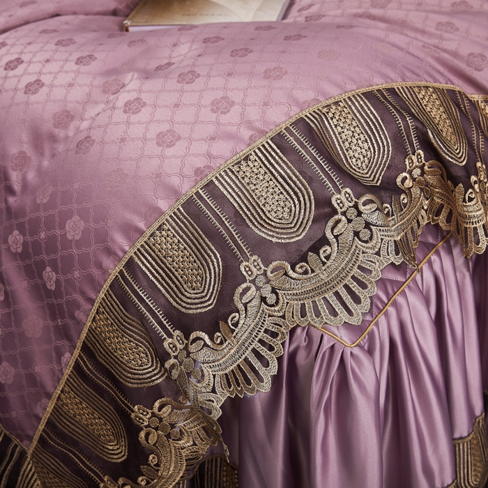 91家纺网 家纺一手货源 找家纺 恋尚 2023新款床裙款提花四件套 玫瑰紫