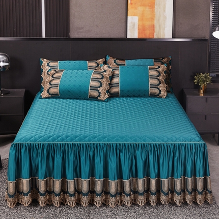 91家纺网 家纺一手货源 找家纺 恋尚 2023新款床裙款提花四件套 祖母绿