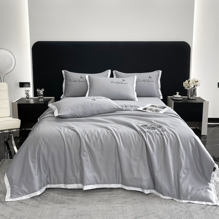 91家纺网 家纺一手货源 找家纺 芯贝儿 2023新款雪莲天丝夏被四件套--花韵 绅士灰