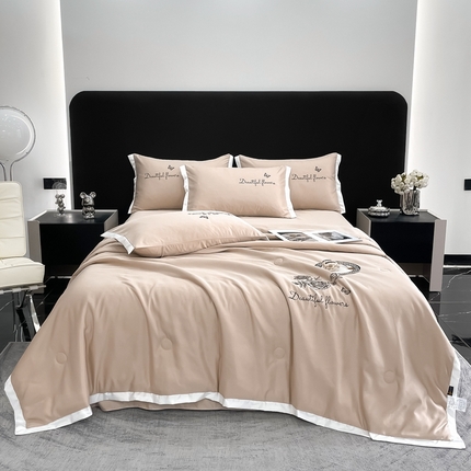 91家纺网 家纺一手货源 找家纺 芯贝儿 2023新款雪莲天丝夏被四件套--花韵 香槟色