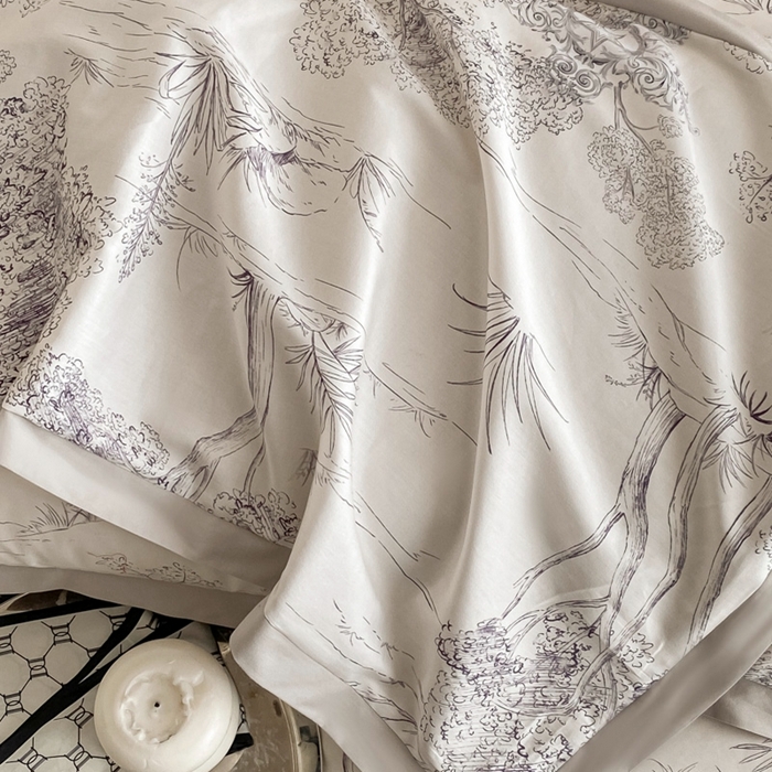 91家纺网 家纺一手货源 找家纺 （总）秀色 2025新款50支贡缎长绒棉床上四件套数码印花被套轻奢高级感床品 椿野-纽约灰