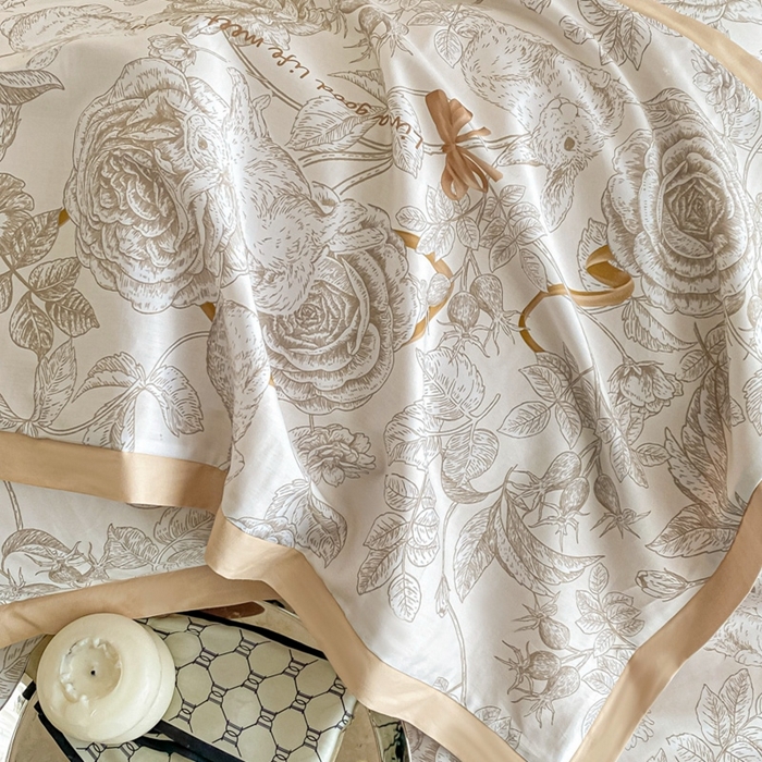 91家纺网 家纺一手货源 找家纺 （总）秀色 2025新款50支贡缎长绒棉床上四件套数码印花被套轻奢高级感床品 初春日-香槟金