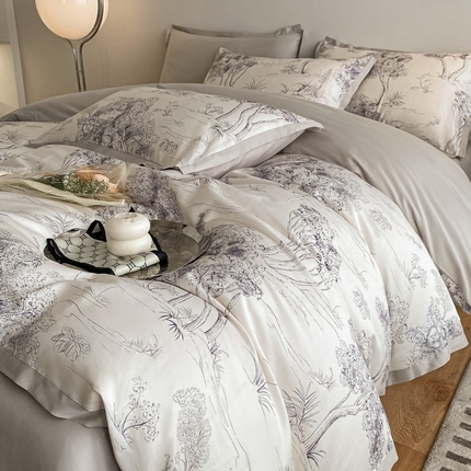 91家纺网 家纺一手货源 找家纺 （总）秀色 2025新款50支贡缎长绒棉床上四件套数码印花被套轻奢高级感床品