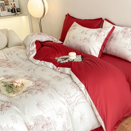 91家纺网 家纺一手货源 找家纺 （总）秀色 2025新款50支贡缎长绒棉床上四件套数码印花被套轻奢高级感床品