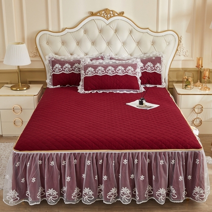 91家纺网 家纺一手货源 找家纺 恋尚 2023新款色织系列床笠床裙可脱卸 四件套 芙娅- 玛雅红