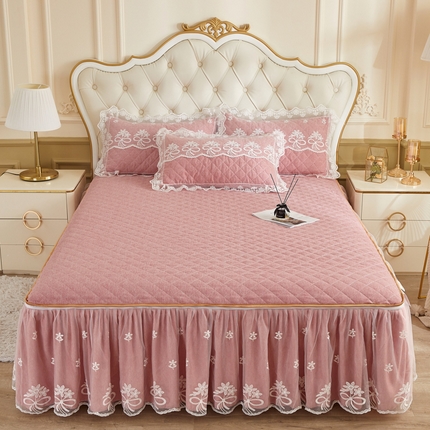 91家纺网 家纺一手货源 找家纺 恋尚 2023新款色织系列床笠床裙可脱卸 四件套 芙娅-粉色