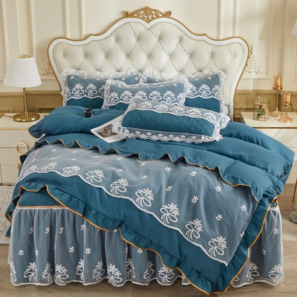 91家纺网 家纺一手货源 找家纺 （总）恋尚 2023新款色织系列床笠床裙可脱卸 四件套