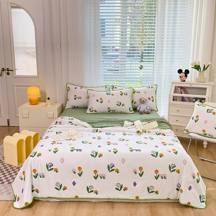 91家纺网 家纺一手货源 找家纺 花漾 2024新款A类针织棉凉感丝夏被凉席四件套自然光 七色花