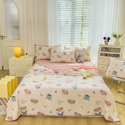 91家纺网 家纺一手货源 找家纺 花漾 2024新款A类针织棉凉感丝夏被凉席四件套自然光 小伙伴