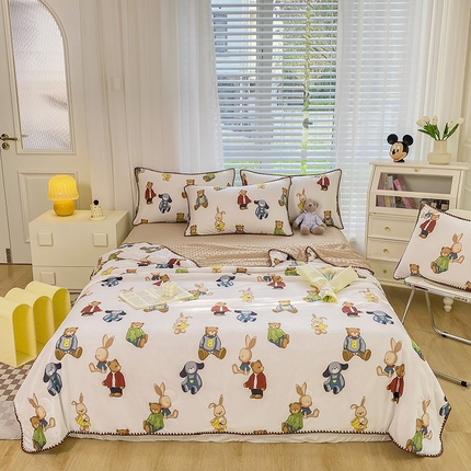 91家纺网 家纺一手货源 找家纺 花漾 2024新款A类针织棉凉感丝夏被凉席四件套自然光 布偶家族