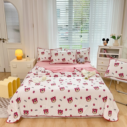 91家纺网 家纺一手货源 找家纺 花漾 2024新款A类针织棉凉感丝夏被凉席四件套自然光 快乐小熊