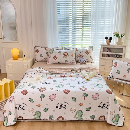 91家纺网 家纺一手货源 找家纺 花漾 2024新款A类针织棉凉感丝夏被凉席四件套自然光 甜心森林