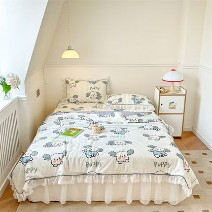 91家纺网 家纺一手货源 找家纺 婳庭 2023新款有氧小冰皮夏被四件套 小狗嗨皮