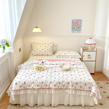 91家纺网 家纺一手货源 找家纺 婳庭 2023新款有氧小冰皮夏被四件套 香香玫瑰