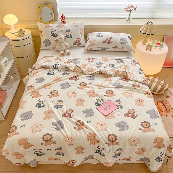 91家纺网 家纺一手货源 找家纺 桃子 2023新款A类ins高品质小清新花卉卡通牛奶丝针织棉夏被 针织棉夏被-动物园