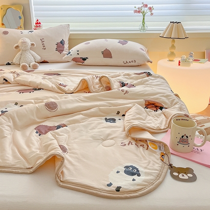 桃子 2023新款A类ins高品质小清新花卉卡通牛奶丝针织棉夏被 针织棉夏被-小绵羊