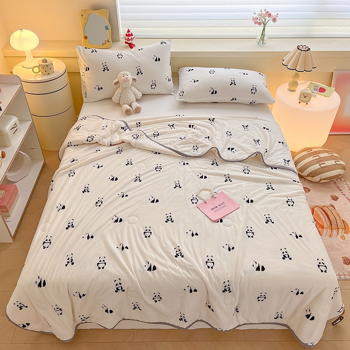 91家纺网 家纺一手货源 找家纺 桃子 2023新款A类ins高品质小清新花卉卡通牛奶丝针织棉夏被 针织棉夏被-小恐龙