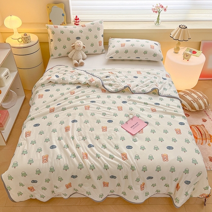 桃子 2023新款A类ins高品质小清新花卉卡通牛奶丝针织棉夏被 针织棉夏被-快乐熊