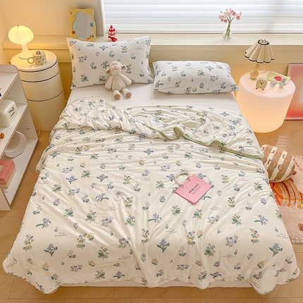 桃子 2023新款A类ins高品质小清新花卉卡通牛奶丝针织棉夏被 针织棉夏被-木槿花