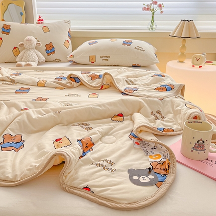 桃子A类ins高品质小清新花卉卡通牛奶丝针织棉夏被针织棉夏被-熊熊乐园