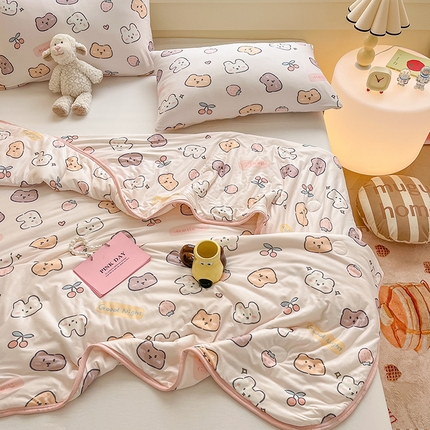 桃子 2023新款A类ins高品质小清新花卉卡通牛奶丝针织棉夏被 针织棉夏被-甜心