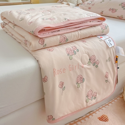 桃子 2023新款A类ins高品质小清新花卉卡通牛奶丝针织棉夏被 针织棉夏被-玫瑰女孩