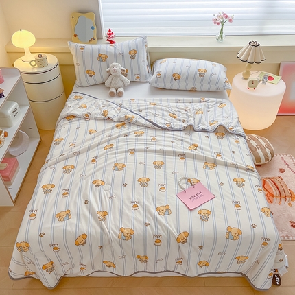 桃子 2023新款A类ins高品质小清新花卉卡通牛奶丝针织棉夏被 针织棉夏被-顽皮狗