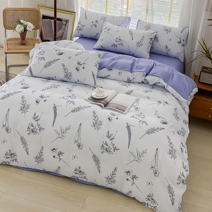 91家纺网 家纺一手货源 找家纺 优尚 2025新款双层纱水洗棉麻四件套 兰花紫梦