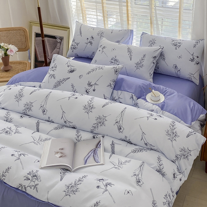 91家纺网 家纺一手货源 找家纺 优尚 2025新款双层纱水洗棉麻四件套 兰花紫梦