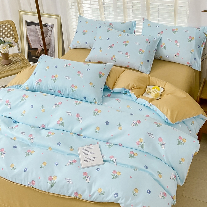 91家纺网 家纺一手货源 找家纺 优尚 2025新款双层纱水洗棉麻四件套 夏日花园