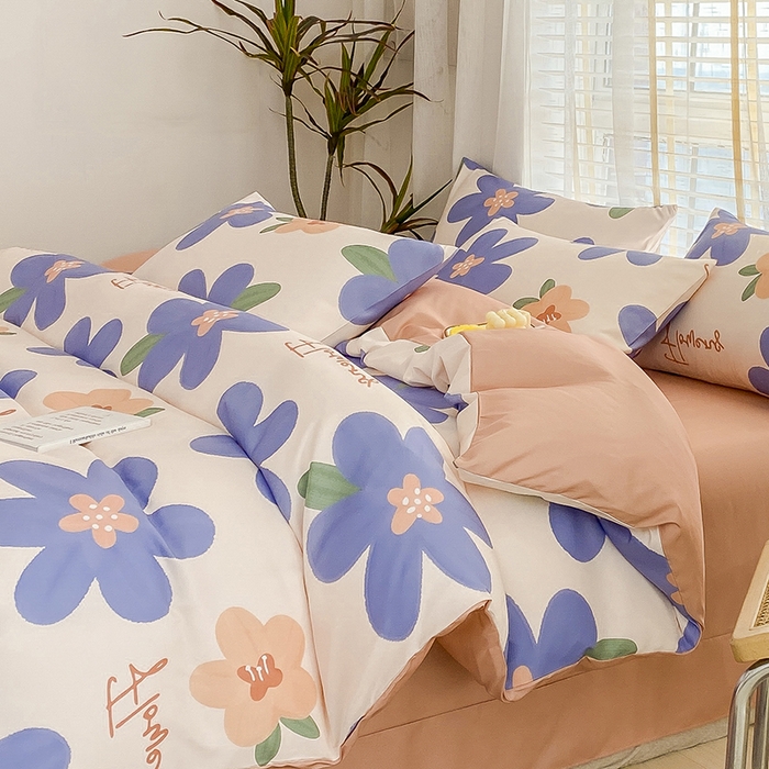 91家纺网 家纺一手货源 找家纺 优尚 2025新款双层纱水洗棉麻四件套 蔚蓝之夏