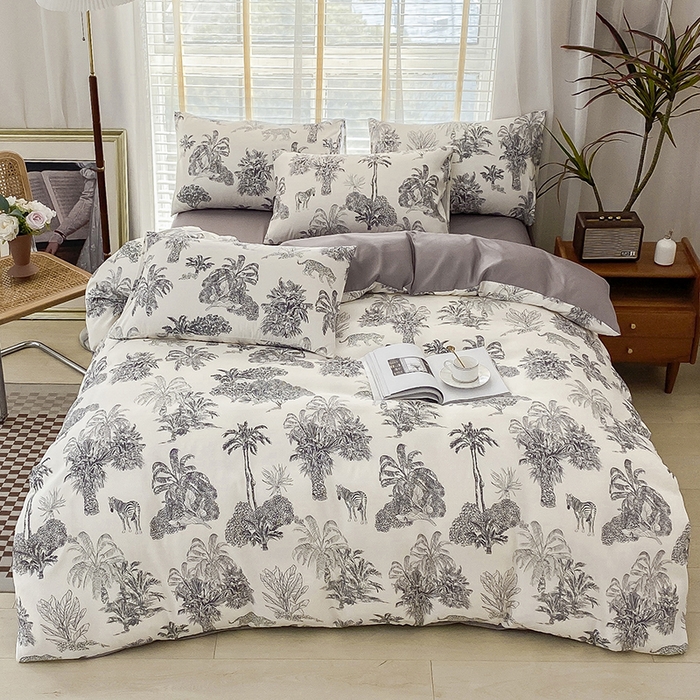 91家纺网 家纺一手货源 找家纺 优尚 2025新款双层纱水洗棉麻四件套 林中奇遇