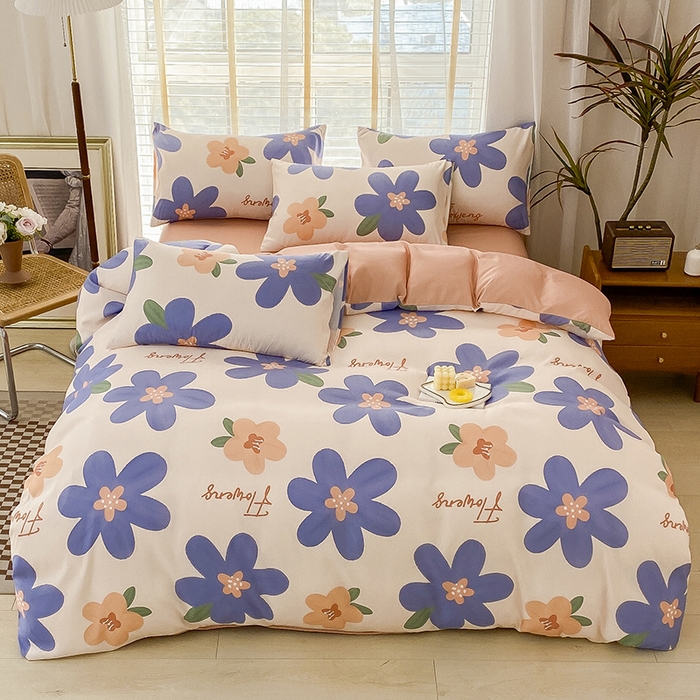 91家纺网 家纺一手货源 找家纺 优尚 2025新款双层纱水洗棉麻四件套 蔚蓝之夏